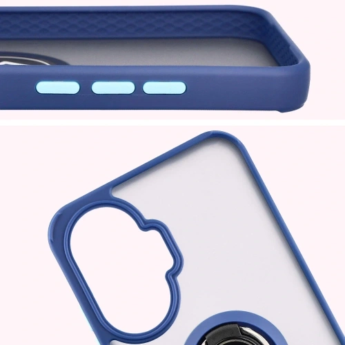 Etui z uchwytem na palec Bizon Case Hybrid Ring do Xiaomi POCO F7 przydymione z granatową ramką