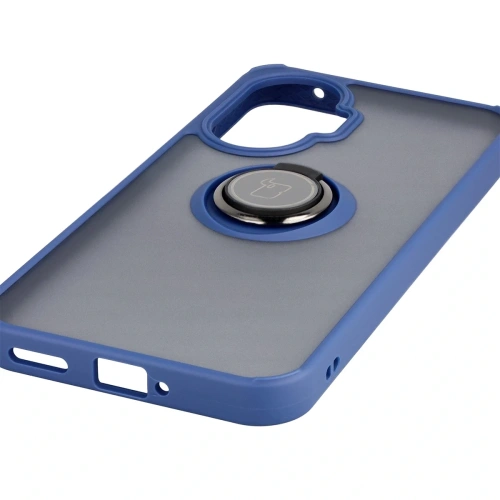 Etui z uchwytem na palec Bizon Case Hybrid Ring do Xiaomi POCO F7 przydymione z granatową ramką