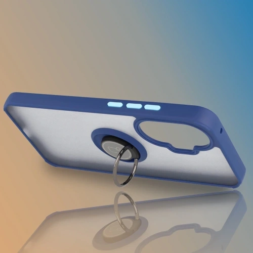 Etui z uchwytem na palec Bizon Case Hybrid Ring do Xiaomi POCO F7 przydymione z granatową ramką