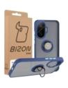 Etui z uchwytem na palec Bizon Case Hybrid Ring do Xiaomi POCO F7 przydymione z granatową ramką