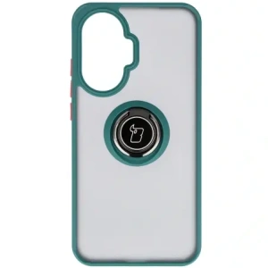 Bizon Case Hybrid Ring Xiaomi POCO F7 rauchig mit einem dunkelgrünen Rahmen