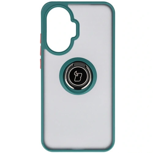 Etui z uchwytem na palec Bizon Case Hybrid Ring do Xiaomi POCO F7 przydymione z ciemnozieloną ramką