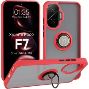 Bizon Case Hybrid Ring Xiaomi POCO F7 rauchig mit rotem Rahmen