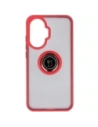Etui z uchwytem na palec Bizon Case Hybrid Ring do Xiaomi POCO F7 przydymione z czerwoną ramką
