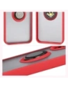 Etui z uchwytem na palec Bizon Case Hybrid Ring do Xiaomi POCO F7 przydymione z czerwoną ramką