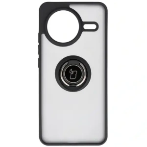 Etui z uchwytem na palec Bizon Case Hybrid Ring do Xiaomi POCO F7 Pro przydymione z czarną ramką