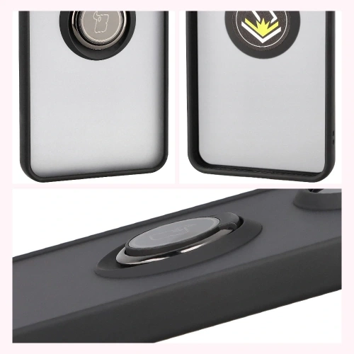 Etui z uchwytem na palec Bizon Case Hybrid Ring do Xiaomi POCO F7 Pro przydymione z czarną ramką