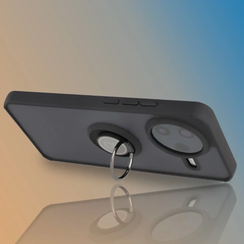 Etui z uchwytem na palec Bizon Case Hybrid Ring do Xiaomi POCO F7 Pro przydymione z czarną ramką
