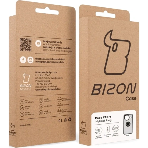 Etui z uchwytem na palec Bizon Case Hybrid Ring do Xiaomi POCO F7 Pro przydymione z czarną ramką