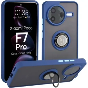 Etui z uchwytem na palec Bizon Case Hybrid Ring do Xiaomi POCO F7 Pro przydymione z granatową ramką