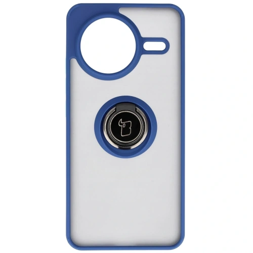 Etui z uchwytem na palec Bizon Case Hybrid Ring do Xiaomi POCO F7 Pro przydymione z granatową ramką