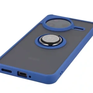 Etui z uchwytem na palec Bizon Case Hybrid Ring do Xiaomi POCO F7 Pro przydymione z granatową ramką