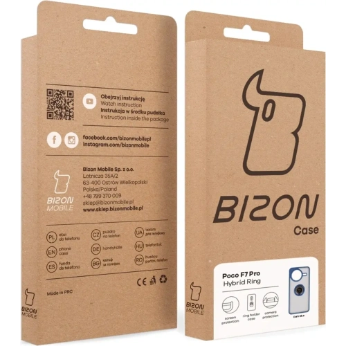 Etui z uchwytem na palec Bizon Case Hybrid Ring do Xiaomi POCO F7 Pro przydymione z granatową ramką