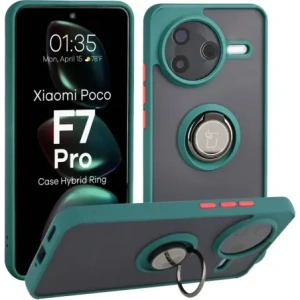 Bizon Case Hybrid Ring Xiaomi POCO F7 Pro rauchig mit einem dunkelgrünen Rahmen