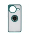 Etui z uchwytem na palec Bizon Case Hybrid Ring do Xiaomi POCO F7 Pro przydymione z ciemnozieloną ramką