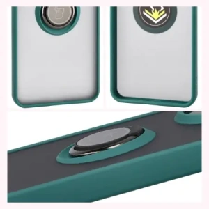Etui z uchwytem na palec Bizon Case Hybrid Ring do Xiaomi POCO F7 Pro przydymione z ciemnozieloną ramką