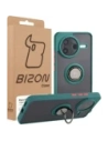 Etui z uchwytem na palec Bizon Case Hybrid Ring do Xiaomi POCO F7 Pro przydymione z ciemnozieloną ramką