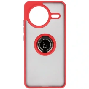 Etui z uchwytem na palec Bizon Case Hybrid Ring do Xiaomi POCO F7 Pro przydymione z czerwoną ramką