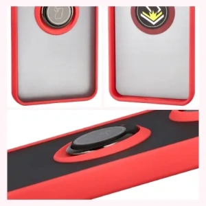 Etui z uchwytem na palec Bizon Case Hybrid Ring do Xiaomi POCO F7 Pro przydymione z czerwoną ramką