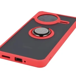 Etui z uchwytem na palec Bizon Case Hybrid Ring do Xiaomi POCO F7 Pro przydymione z czerwoną ramką