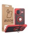 Etui z uchwytem na palec Bizon Case Hybrid Ring do Xiaomi POCO F7 Pro przydymione z czerwoną ramką