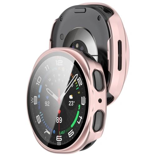 Etui ze szkłem do zegarka Bizon Case+Glass Watch do Samsung Galaxy Watch 8 44mm satynowe różowe