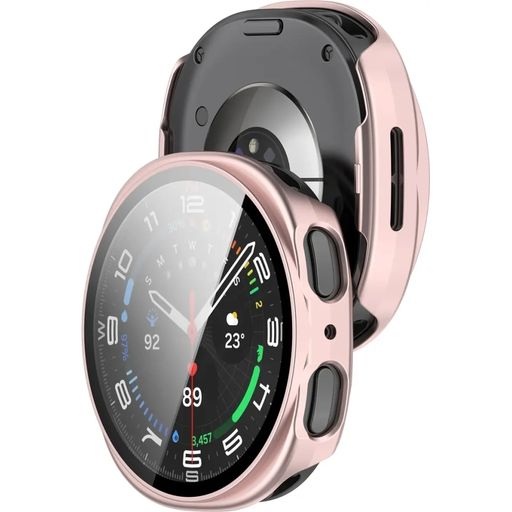 Etui ze szkłem do zegarka Bizon Case+Glass Watch do Samsung Galaxy Watch 8 44mm satynowe różowe