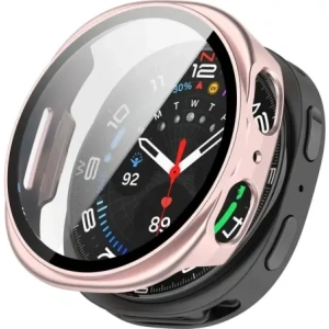 Etui ze szkłem do zegarka Bizon Case+Glass Watch do Samsung Galaxy Watch 8 44mm satynowe różowe