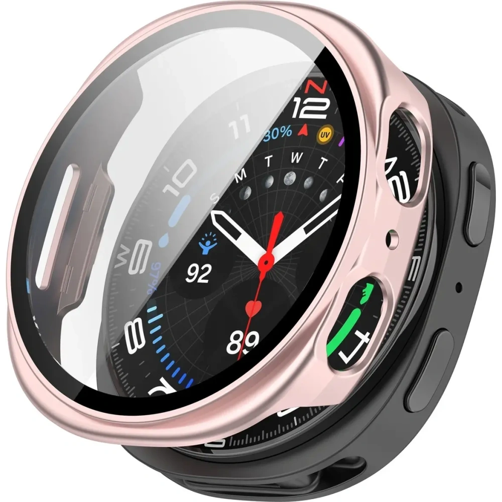Etui ze szkłem do zegarka Bizon Case+Glass Watch do Samsung Galaxy Watch 8 44mm satynowe różowe
