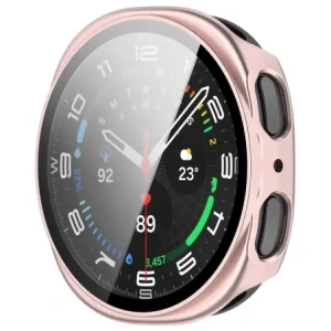 Etui ze szkłem do zegarka Bizon Case+Glass Watch do Samsung Galaxy Watch 8 44mm satynowe różowe