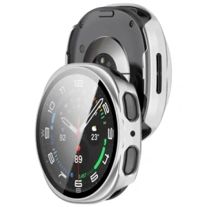 Etui ze szkłem do zegarka Bizon Case+Glass Watch do Samsung Galaxy Watch 8 44mm srebrne