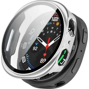 Etui ze szkłem do zegarka Bizon Case+Glass Watch do Samsung Galaxy Watch 8 44mm srebrne
