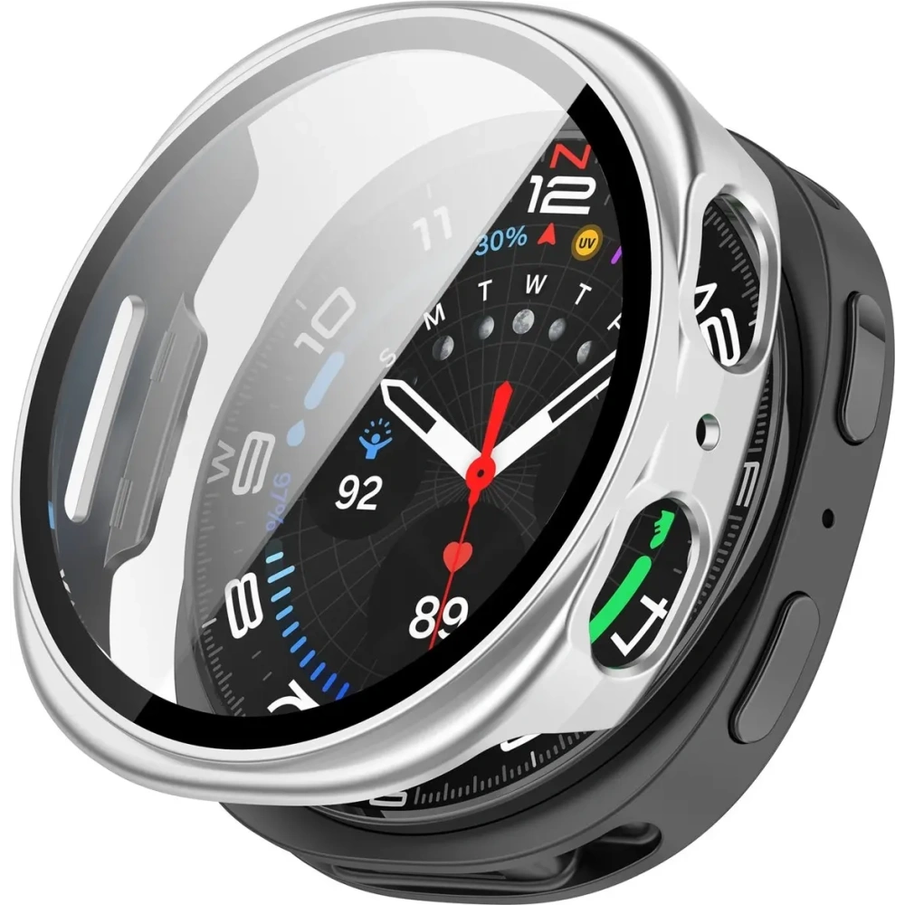 Etui ze szkłem do zegarka Bizon Case+Glass Watch do Samsung Galaxy Watch 8 44mm srebrne