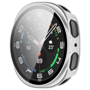 Etui ze szkłem do zegarka Bizon Case+Glass Watch do Samsung Galaxy Watch 8 44mm srebrne