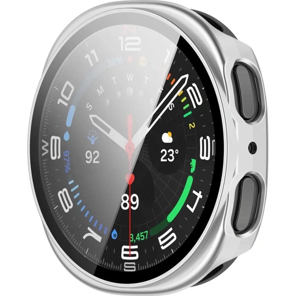 Etui ze szkłem do zegarka Bizon Case+Glass Watch do Samsung Galaxy Watch 8 44mm srebrne