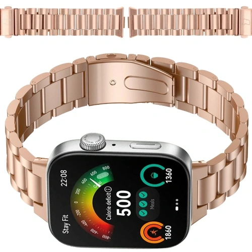 Pasek ze stali nierdzewnej Bizon Strap Watch Aura do Huawei Watch Fit 4 Pro / Fit 4 / Fit 3 różowozłoty