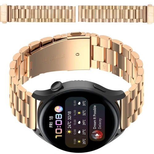 Pasek ze stali nierdzewnej do smartwatcha Bizon Strap Watch Aura QuickRelease 20mm różowozłoty