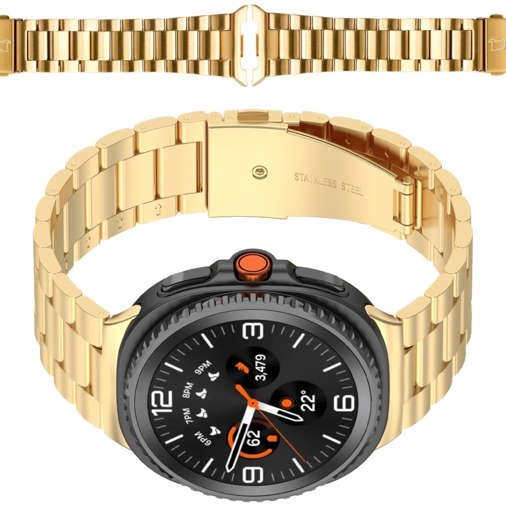 Pasek ze stali nierdzewnej Bizon Strap Watch Aura do Samsung Galaxy Watch 8 40mm / 44mm / 8 Classic 46mm złoty