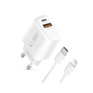 Ładowarka sieciowa Tech-Protect NCA30 USB-A, USB-C Network Charger PD 30W / QC3.0 + Lightning Cable White