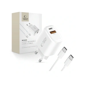 Ładowarka sieciowa Tech-Protect NCA30 USB-A, USB-C Network Charger PD 30W / QC3.0 + USB-C Cable White