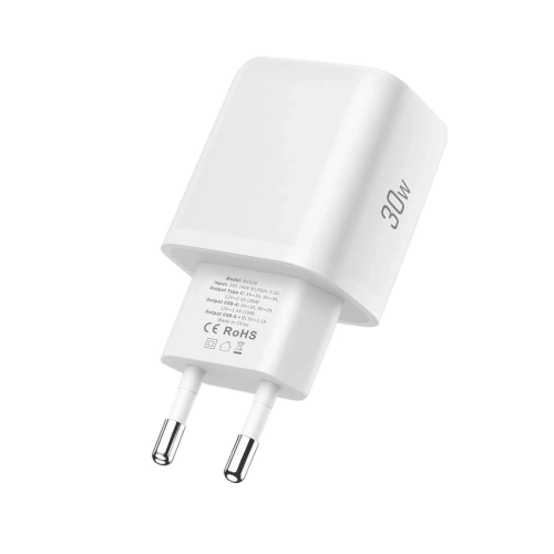 Ładowarka sieciowa Tech-Protect NCA30 USB-A, USB-C Network Charger PD 30W / QC3.0 + USB-C Cable White