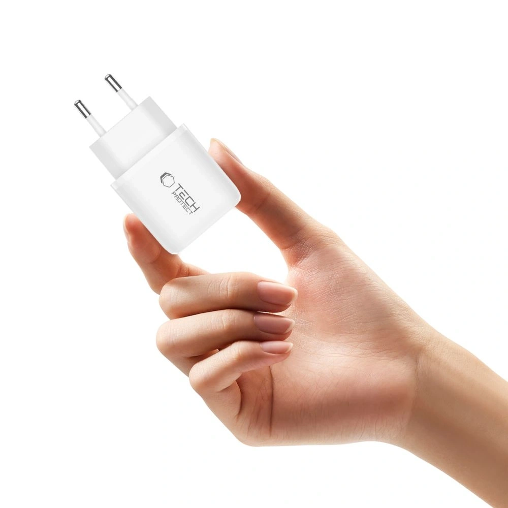 Ładowarka sieciowa Tech-Protect NCA30 USB-A, USB-C Network Charger PD 30W / QC3.0 + USB-C Cable White