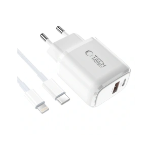 Ładowarka sieciowa Tech-Protect NCA20 USB-A, USB-C Network Charger PD 20W / QC3.0 + Lightning Cable White