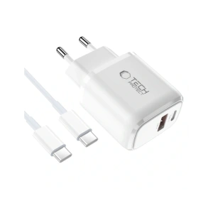 Ładowarka sieciowa Tech-Protect NCA20 USB-A, USB-C Network Charger PD 20W / QC3.0 + USB-C Cable White