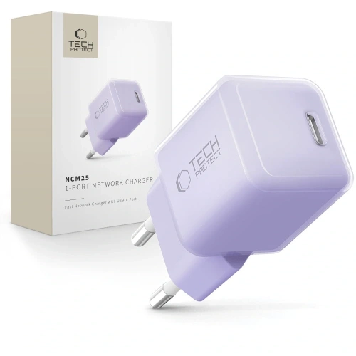 Ładowarka sieciowa Tech-Protect NCM25 USB-C Network Charger PD 25W Baby Purple