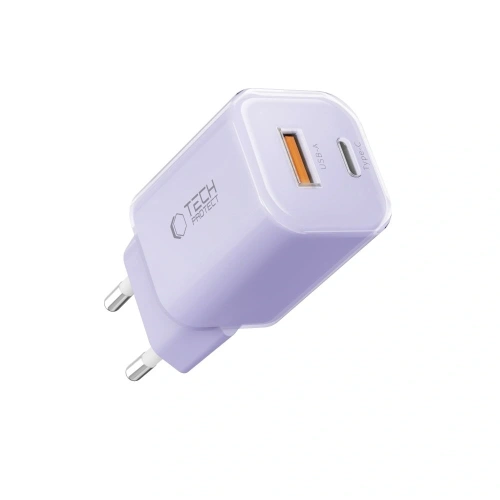 Ładowarka sieciowa Tech-Protect NCM33 USB-A, USB-C Network Charger PD 33W / QC3.0 Baby Purple