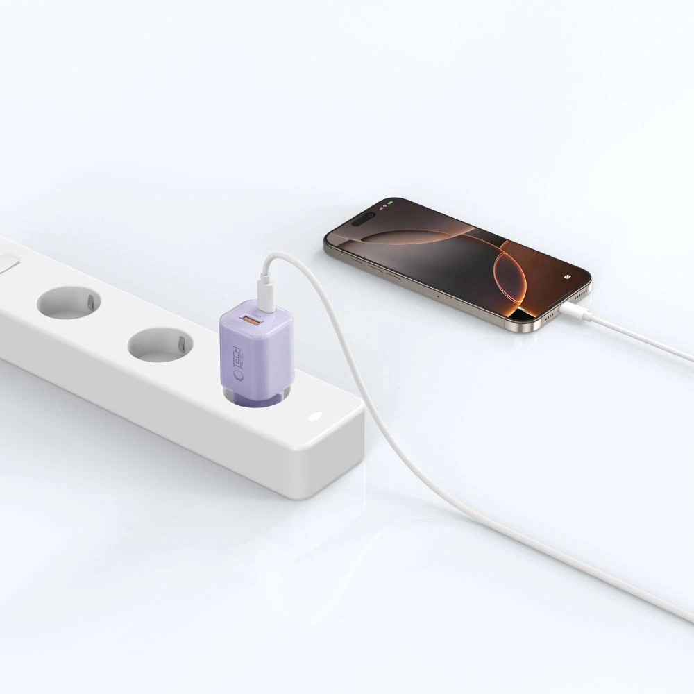 Ładowarka sieciowa Tech-Protect NCM33 USB-A, USB-C Network Charger PD 33W / QC3.0 Baby Purple