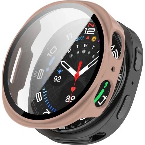 Etui ze szkłem do zegarka Bizon Case+Glass Watch do Samsung Galaxy Watch 8 44mm różowe