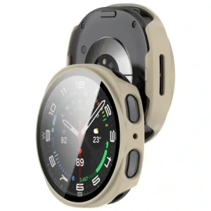Etui ze szkłem do zegarka Bizon Case+Glass Watch do Samsung Galaxy Watch 8 44mm beżowe
