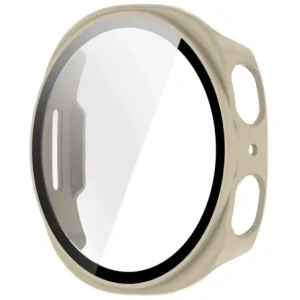 Etui ze szkłem do zegarka Bizon Case+Glass Watch do Samsung Galaxy Watch 8 44mm beżowe